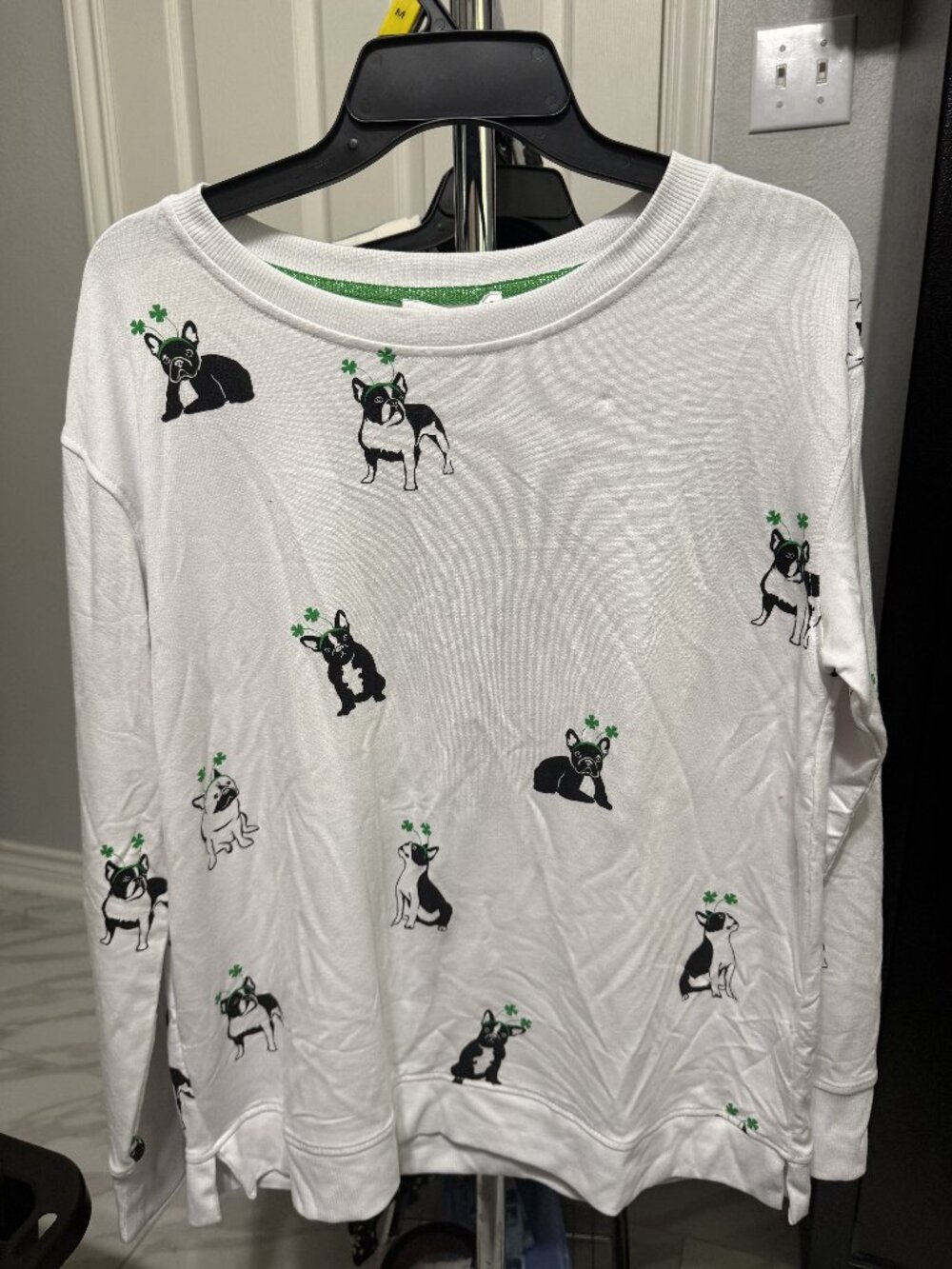 Jane & Delancey Women's French Bulldog Shamrock Sweater - M